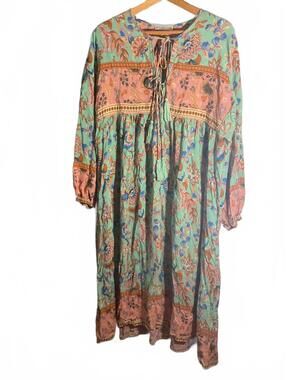 R. Vivimos Bohemian Floral Print Long Sleeve Midi Dress XL